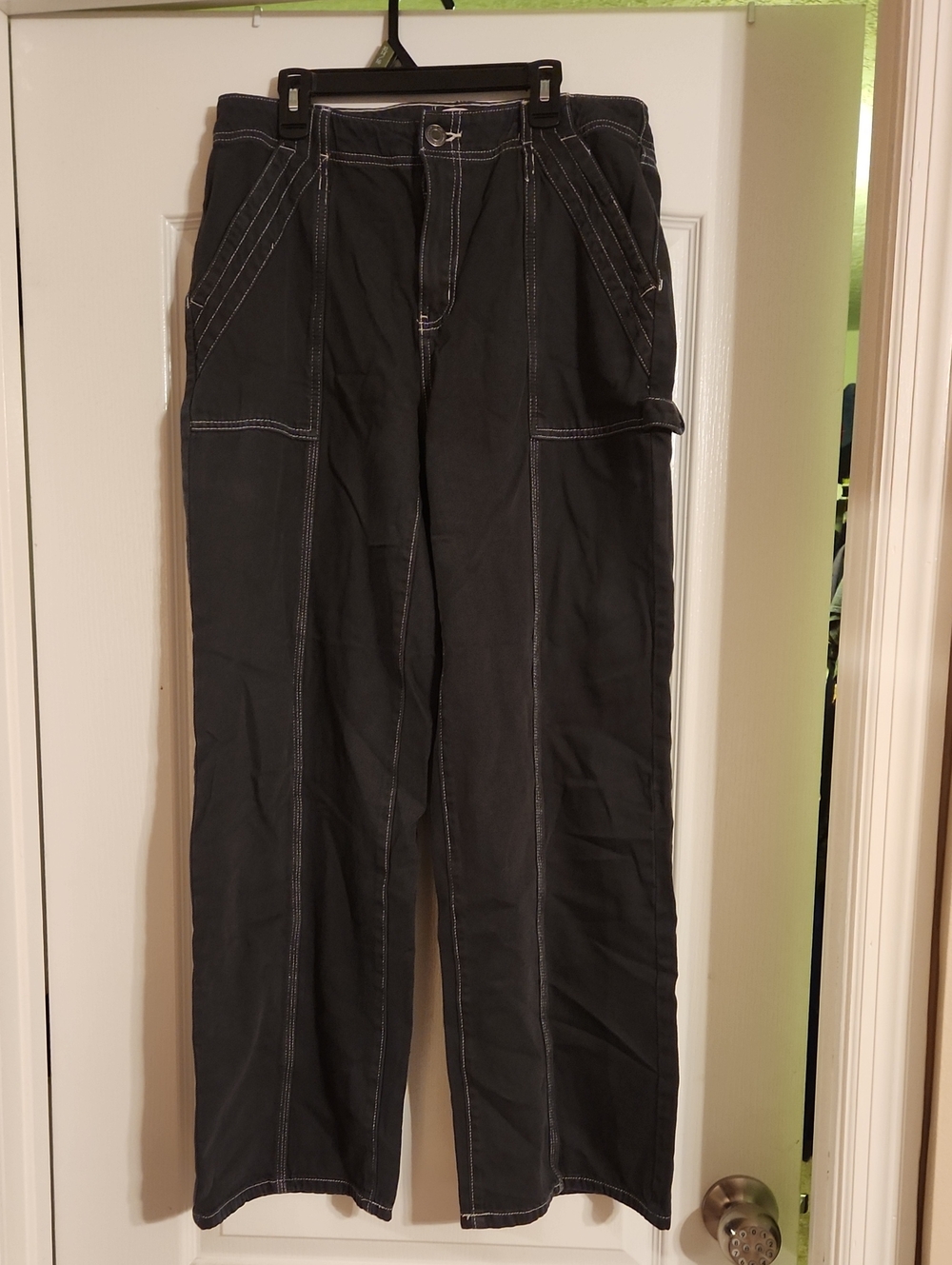 Womens Wide LegBlack Contrast-Stitch Jeans